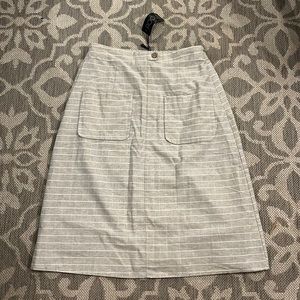 Roolee Light Gray and White Striped A-Line Skirt